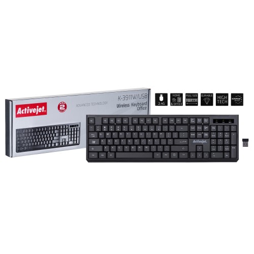 Activejet K-3911W Keyboard wireless black with 1x 1.5V AAA battery Activejet K-3911W Keyboard wireless black with 1x 1.5V AAA battery