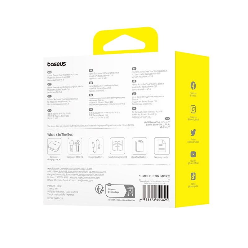 Baseus Bowie E16 Headset True Wireless Earphones In-ear Calls/Music USB Type-C Bluetooth White Baseus Bowie E16 Headset True Wireless Earphones In-ear Calls/Music USB Type-C Bluetooth White