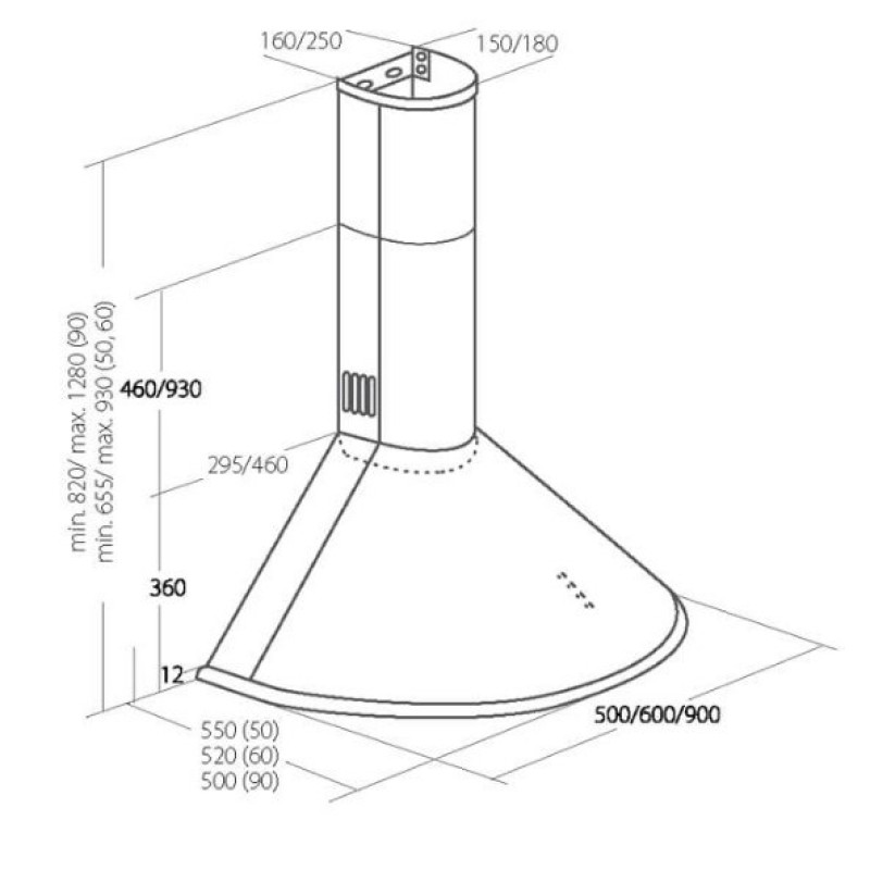 Chimney Hood Akpo WK-4 Dandys GOLD 50 cm 450 m3/h, Black Chimney Hood Akpo WK-4 Dandys GOLD 50 cm 450 m3/h, Black