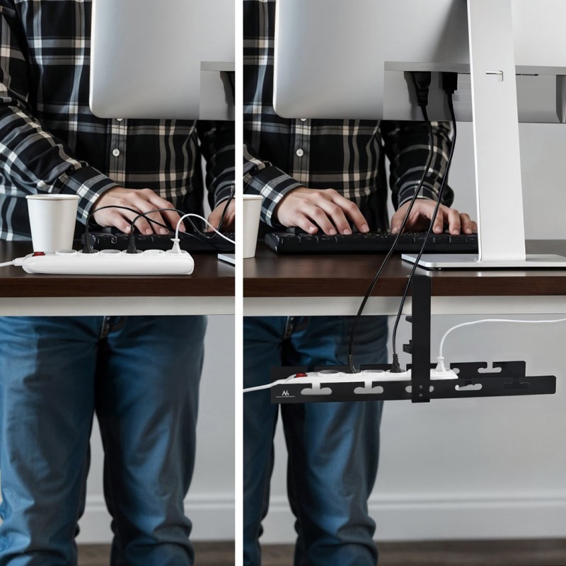 Maclean under-desk cable organizer, max load 5kg, black, MC-105 B