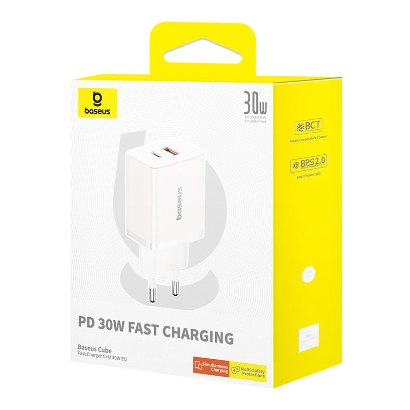 Baseus P10111404213-00 Cube USB-C / USB-A 30W mains charger White Baseus P10111404213-00 Cube USB-C / USB-A 30W mains charger White