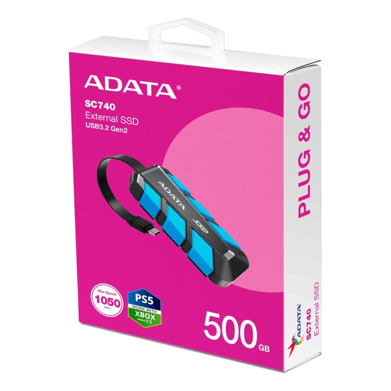 ADATA SC740 500 GB USB Type-C 3.2 Gen 2 (3.1 Gen 2) Black, Blue
