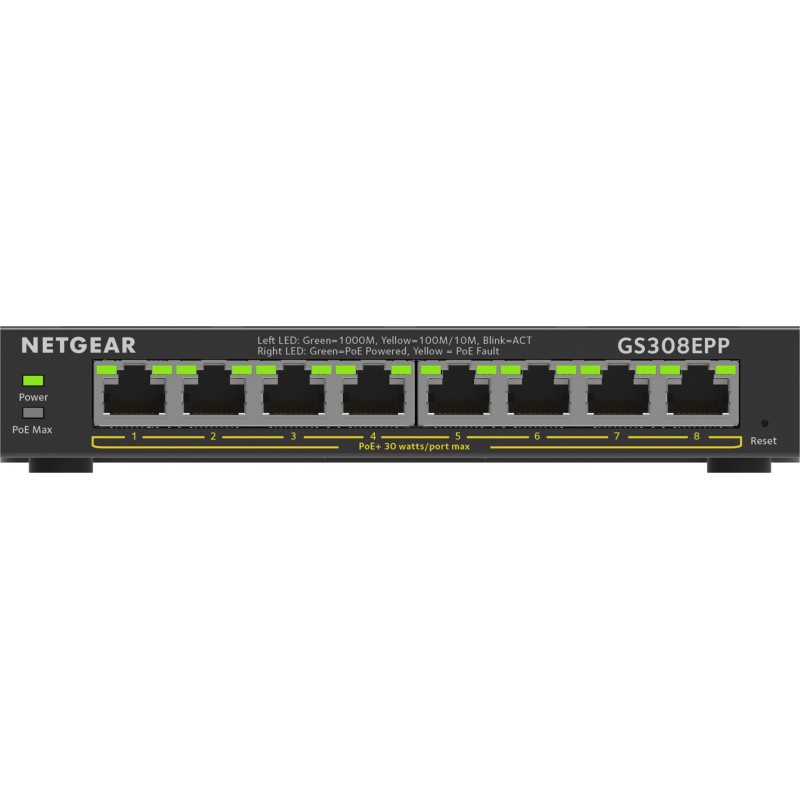 NETGEAR 8-Port Gigabit Ethernet High-Power PoE+ Plus Switch (GS308EPP) Managed L2/L3 Gigabit Ethernet (10/100/1000) Power over Ethernet (PoE) Black NETGEAR 8-Port Gigabit Ethernet High-Power PoE+ Plus Switch (GS308EPP) Managed L2/L3 Gigabit Ethernet (10/100/1000) Power over Ethernet (PoE) Black