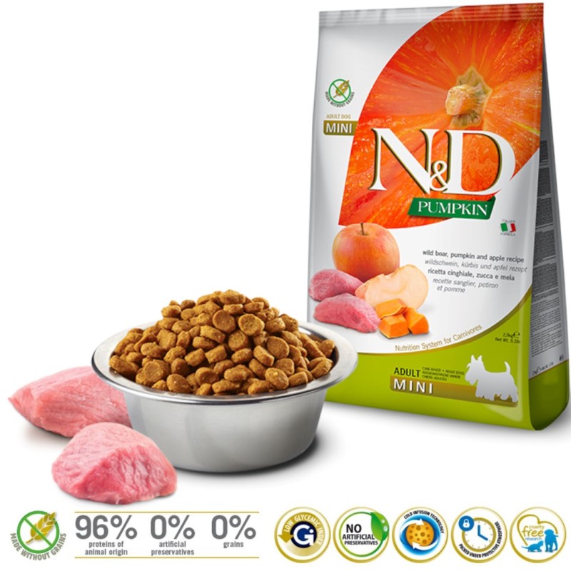 FARMINA N&D GF PUMPKIN BOAR&APPLE ADULT MINI 800g FARMINA N&D GF PUMPKIN BOAR&APPLE ADULT MINI 800g