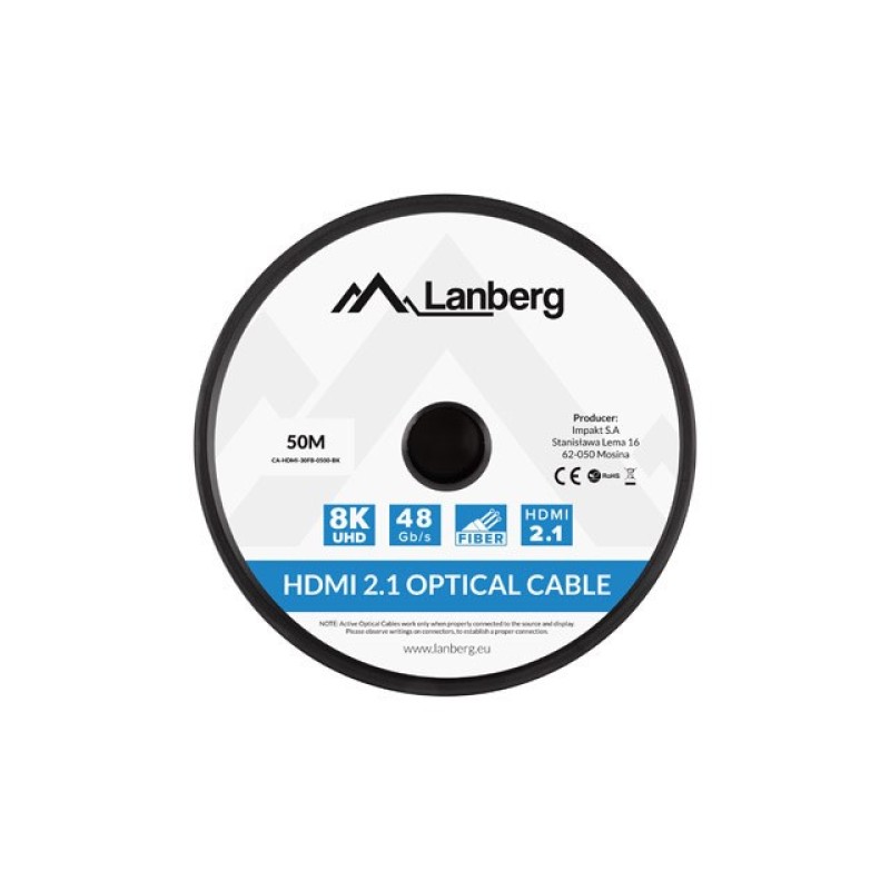 LANBERG CABLE HDMI M/M V2.1 50M 8K OPTICAL AOC LANBERG CABLE HDMI M/M V2.1 50M 8K OPTICAL AOC
