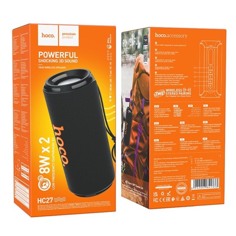 HOCO HC27 Soundful Portable speaker Blutooth/ FM/ TF card/ USB memory stick/ AUX 2 x 8 W Black HOCO HC27 Soundful Portable speaker Blutooth/ FM/ TF card/ USB memory stick/ AUX 2 x 8 W Black