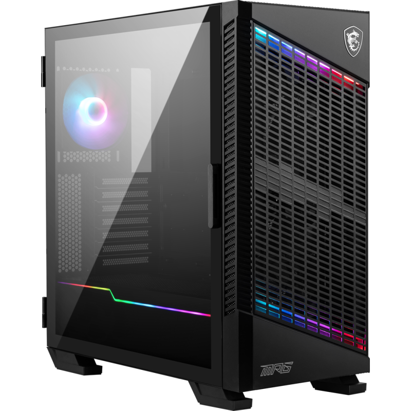 MSI MPG VELOX 100P AIRFLOW Mid Tower Gaming Computer Case 'Black, 3x 120mm Fan + 1x 120mm ARGB Fan, ARGB light strip, USB Type-C, 1x Tempered Glass, Center, E-ATX, ATX, mATX, mini-ITX'