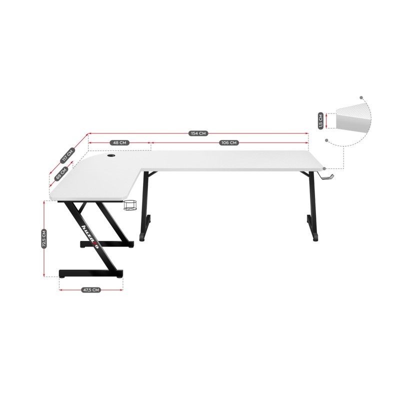 GAMING DESK HUZARO HERO 7.0 WHITE GAMING DESK HUZARO HERO 7.0 WHITE