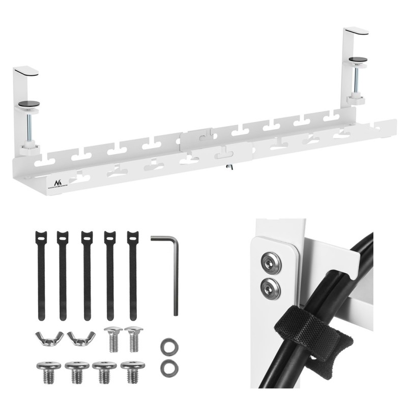 Maclean under-desk cable organizer, max. load 5kg, max. 728mm, white, MC-103 W Maclean under-desk cable organizer, max. load 5kg, max. 728mm, white, MC-103 W