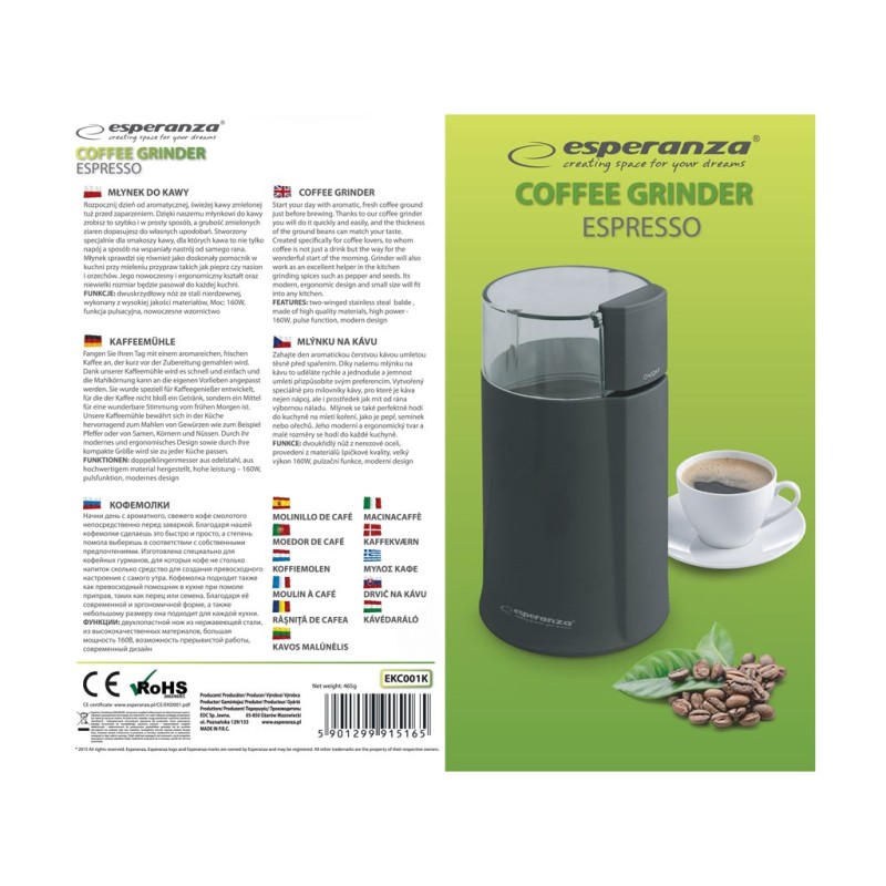 Esperanza EKC001K Coffee grinder Black 160 W Esperanza EKC001K Coffee grinder Black 160 W