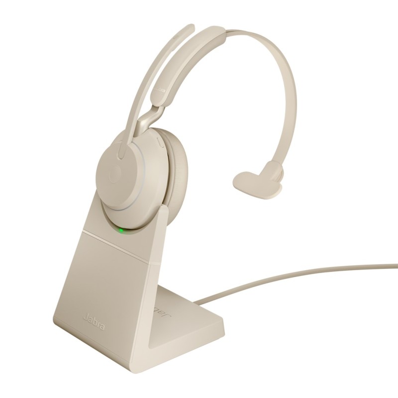 Jabra Evolve2 65 UC Mono Link380c - wireless over-ear headphones with stand, beige Jabra Evolve2 65 UC Mono Link380c - wireless over-ear headphones with stand, beige