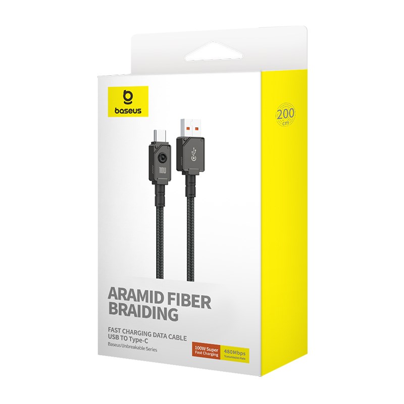 Baseus Unbreakable USB A to USB C cable 2 m 100 W Black Baseus Unbreakable USB A to USB C cable 2 m 100 W Black
