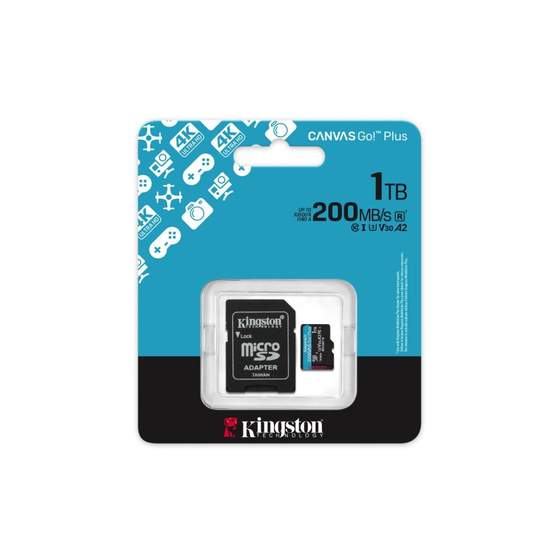 Kingston Technology 1TB microSDXC Canvas Go Plus Gen4 200MB/s A2 U3 V30 Card + Adapter Kingston Technology 1TB microSDXC Canvas Go Plus Gen4 200MB/s A2 U3 V30 Card + Adapter