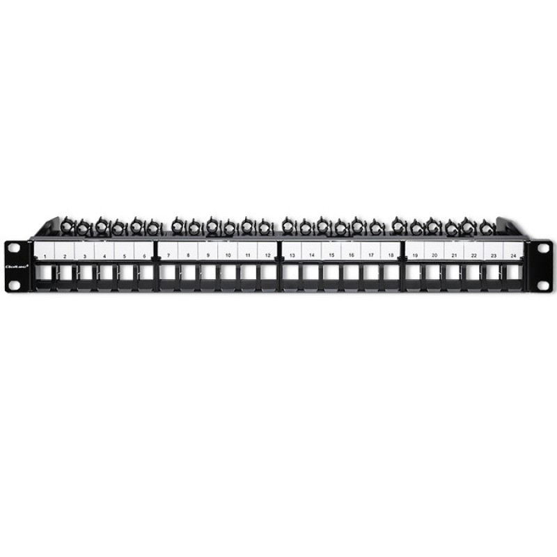 Qoltec 54516 Patch panel for 19'' rack | 24 ports | 1U | UTP | Black