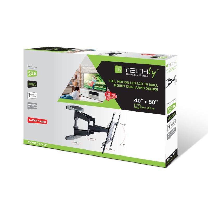Techly 40-80 Ultra Slim Full Motion LCD TV Wall Mount Bracket Black Techly 40-80 Ultra Slim Full Motion LCD TV Wall Mount Bracket Black