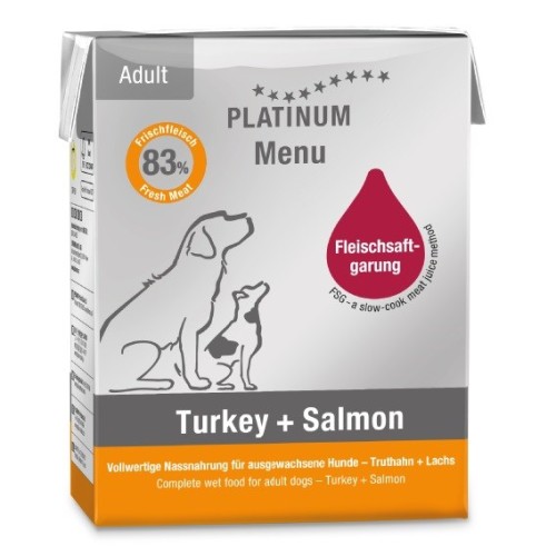 PLATINUM Menu Adult Turkey+Salmon - wet dog food - 375g PLATINUM Menu Adult Turkey+Salmon - wet dog food - 375g