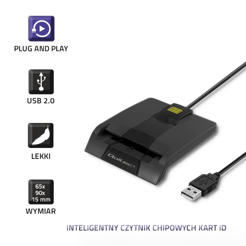 Qoltec 50634 Intelligent Smart ID chip card reader SCR-0634 | USB Type C Qoltec 50634 Intelligent Smart ID chip card reader SCR-0634 | USB Type C