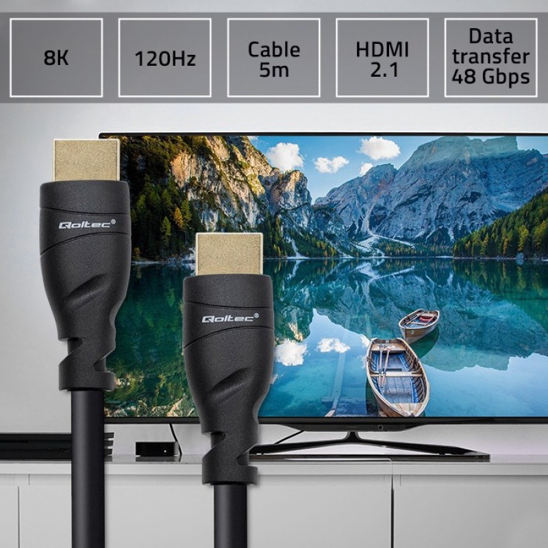 Qoltec 50353 HDMI v2.1 Cable Ultra high speed 8K | 60Hz | 26AWG | GOLD | 5m Qoltec 50353 HDMI v2.1 Cable Ultra high speed 8K | 60Hz | 26AWG | GOLD | 5m