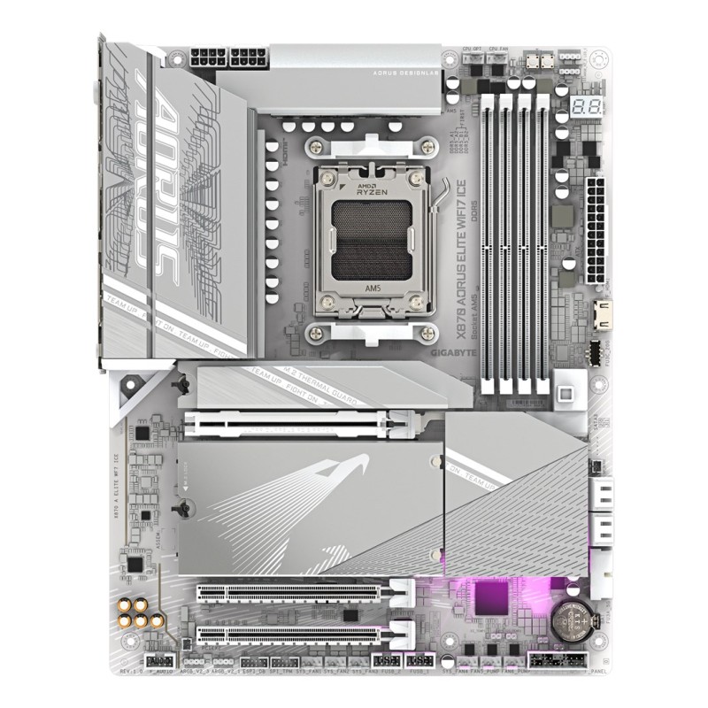GIGABYTE X870 AORUS ELITE WIFI7 ICE Motherboard - Supports AMD Ryzen 9000 CPUs, 16+2+2 Phases Digital VRM, up to 8200MHz DDR5 (OC), 3xPCIe 5.0 + 1xPCIe 4.0, Wi-Fi 7, 2.5GbE LAN, USB 4 GIGABYTE X870 AORUS ELITE WIFI7 ICE Motherboard - Supports AMD Ryzen 9000 CPUs, 16+2+2 Phases Digital VRM, up to 8200MHz DDR5 (OC), 3xPCIe 5.0 + 1xPCIe 4.0, Wi-Fi 7, 2.5GbE LAN, USB 4