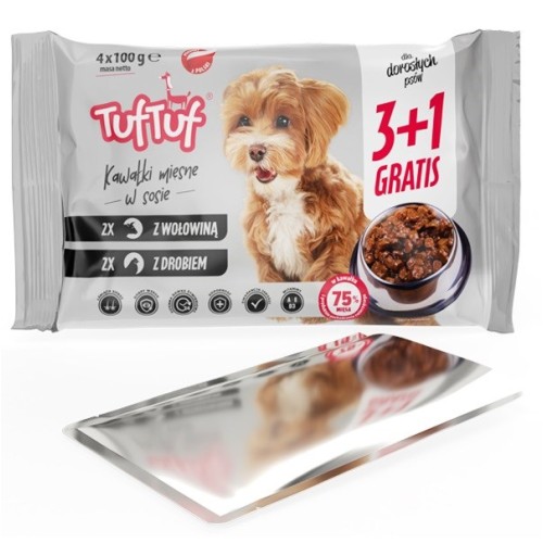 TUF TUF 2x with poultry, 2x with beef - wet dog food - 4x100g TUF TUF 2x with poultry, 2x with beef - wet dog food - 4x100g