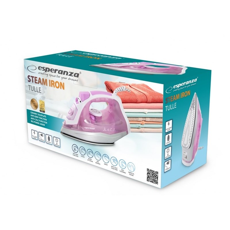 Esperanza EHI004 iron Dry & Steam iron Ceramic soleplate 2400 W Purple, White Esperanza EHI004 iron Dry & Steam iron Ceramic soleplate 2400 W Purple, White