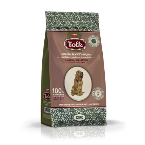 FOLK Medium and large breeds Traditional polish meat feast with rabbit, lamb and quail - dry dog food - 12kg FOLK Medium and large breeds Traditional polish meat feast with rabbit, lamb and quail - dry dog food - 12kg