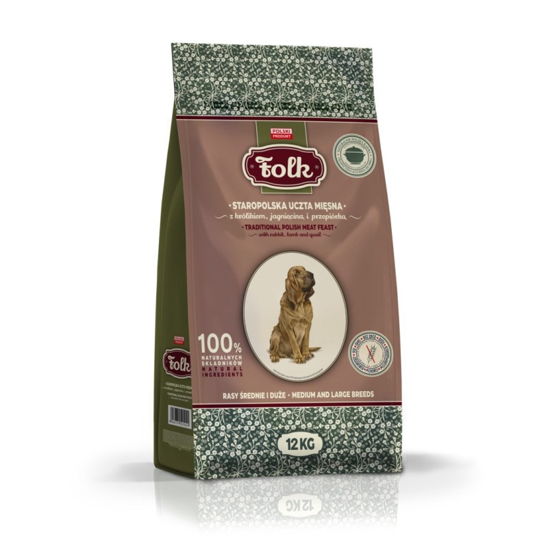 FOLK Medium and large breeds Traditional polish meat feast with rabbit, lamb and quail - dry dog food - 12kg FOLK Medium and large breeds Traditional polish meat feast with rabbit, lamb and quail - dry dog food - 12kg