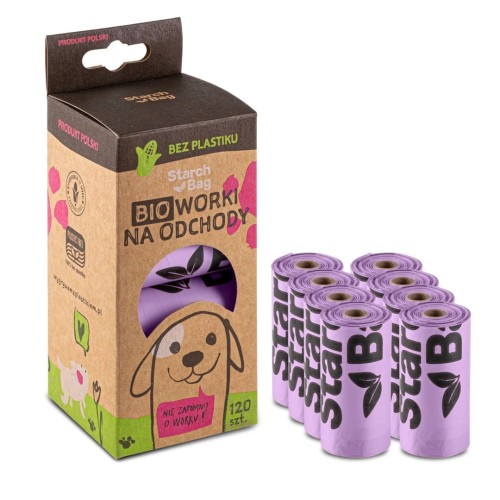 STARCHBAG BIO compostable poop bags lilac – 8x15 pcs STARCHBAG BIO compostable poop bags lilac – 8x15 pcs