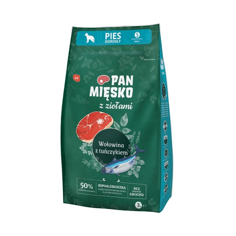 PAN MIĘSKO with Herbs Beef with tuna S - dry dog food - 3kg PAN MIĘSKO with Herbs Beef with tuna S - dry dog food - 3kg