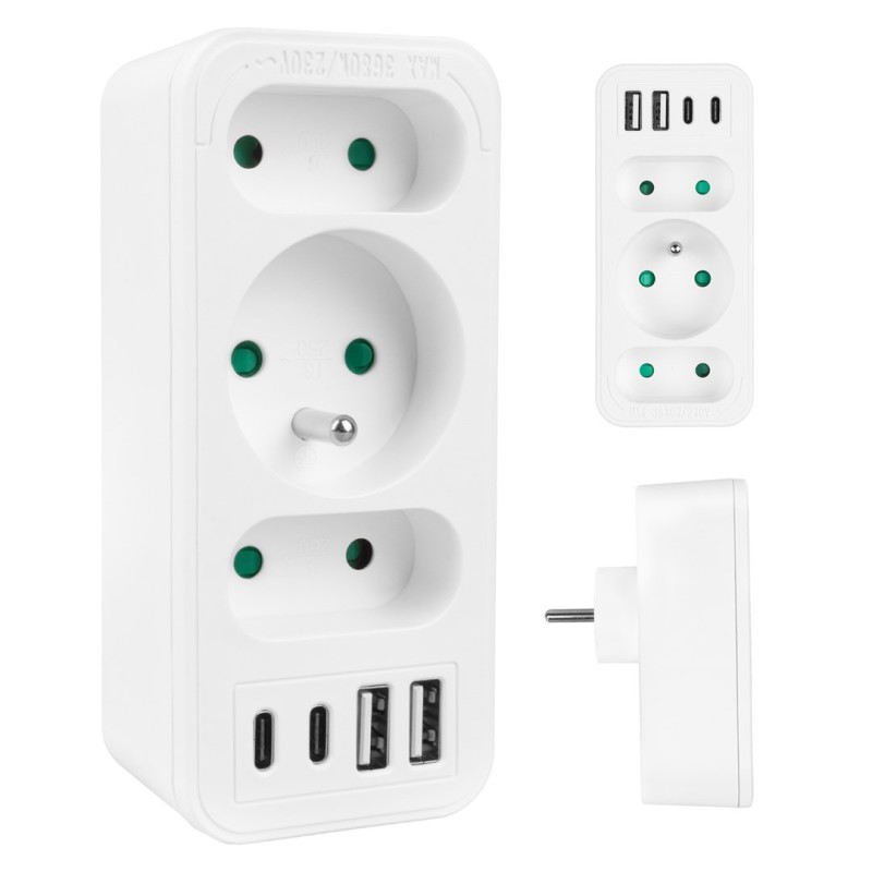 Current socket x3 + 4xUSB Maclean, splitter with 3 sockets, 2xUSB A, 2xUSB C PD 20W, 1x16A + 2x6A, MCE248 F/W