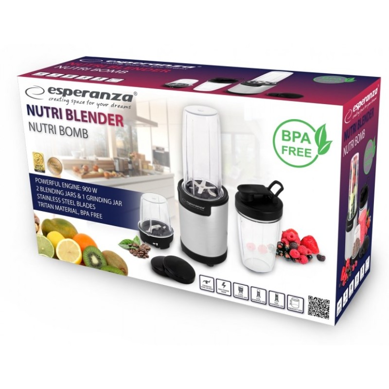 Esperanza EKM030 Nutri blender / Personal blender 9in1 900W Silver Esperanza EKM030 Nutri blender / Personal blender 9in1 900W Silver