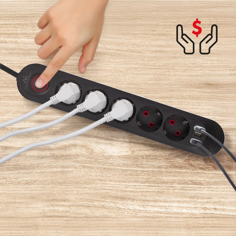 Maclean power strip, 5 socket extension cable + 3xUSB, 110-240V AC 50/60Hz, 2.1A max 2500W, 1.5m, black, MCE395 B Maclean power strip, 5 socket extension cable + 3xUSB, 110-240V AC 50/60Hz, 2.1A max 2500W, 1.5m, black, MCE395 B