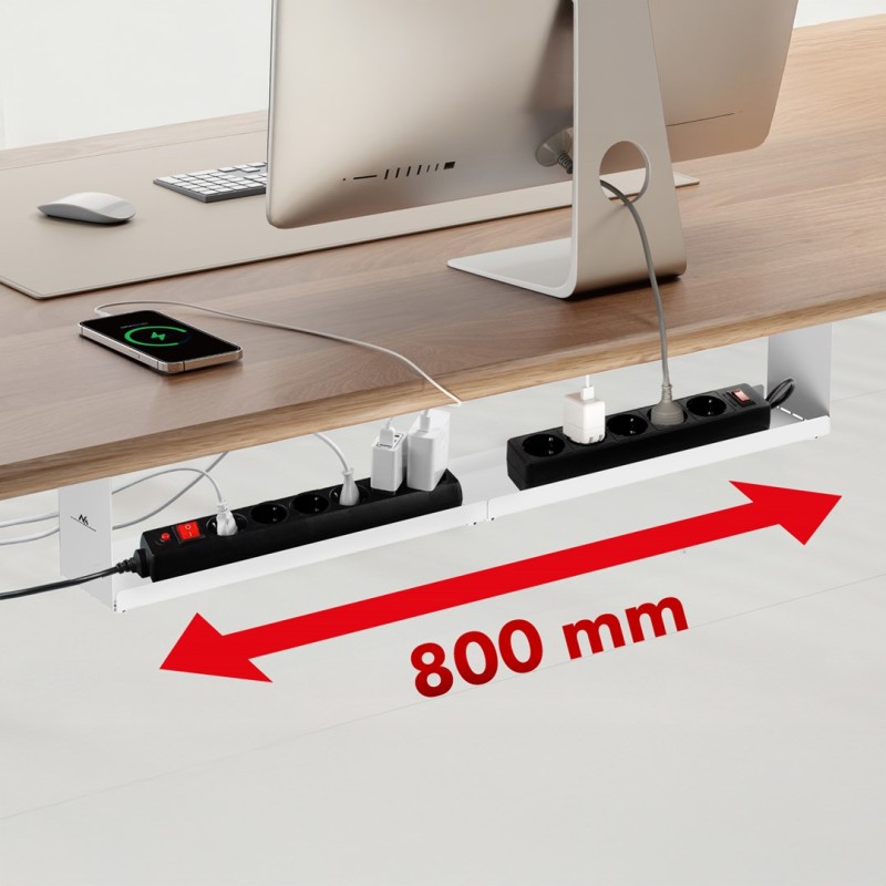 Maclean compact under-desk cable organizer, max load 5kg, white, MC-107 W