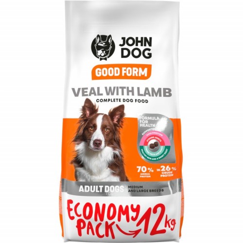 JOHN DOG Good Form Adult Medium and large breeds Veal with lamb - dry dog food - 12 kg