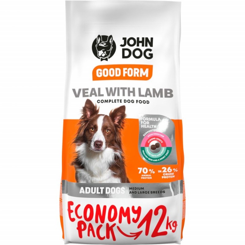 JOHN DOG Good Form Adult Medium and large breeds Veal with lamb - dry dog food - 12 kg JOHN DOG Good Form Adult Medium and large breeds Veal with lamb - dry dog food - 12 kg