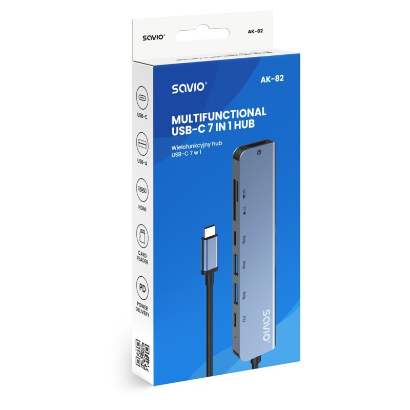 Savio AK-82 interface hub USB Type-C 5000 Mbit/s Black Savio AK-82 interface hub USB Type-C 5000 Mbit/s Black