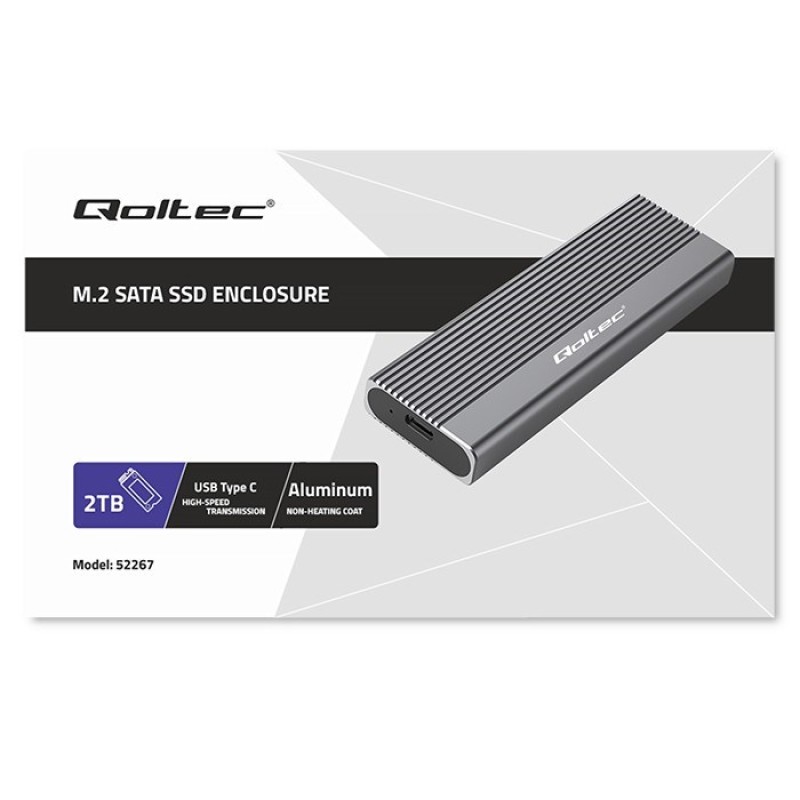 Qoltec 52267 Enclosure | SSD M.2 drive | SATA | NGFF| USB-C | Super speed | 2TB | Grey Qoltec 52267 Enclosure | SSD M.2 drive | SATA | NGFF| USB-C | Super speed | 2TB | Grey