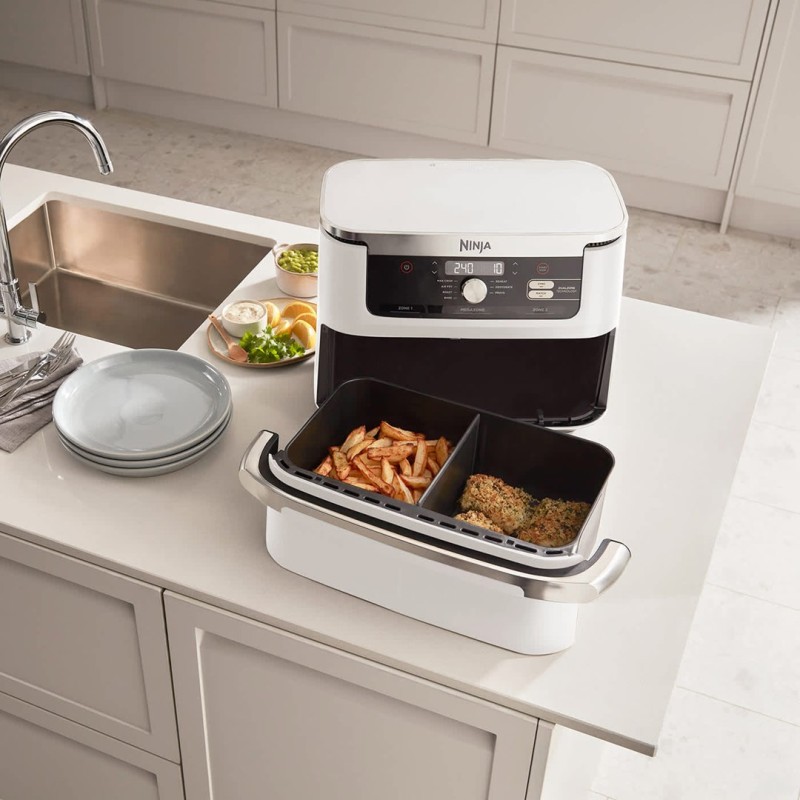 Ninja AF500EUWH fryer Double 10.4 L Stand-alone 2470 W Hot air fryer Silver, White Ninja AF500EUWH fryer Double 10.4 L Stand-alone 2470 W Hot air fryer Silver, White