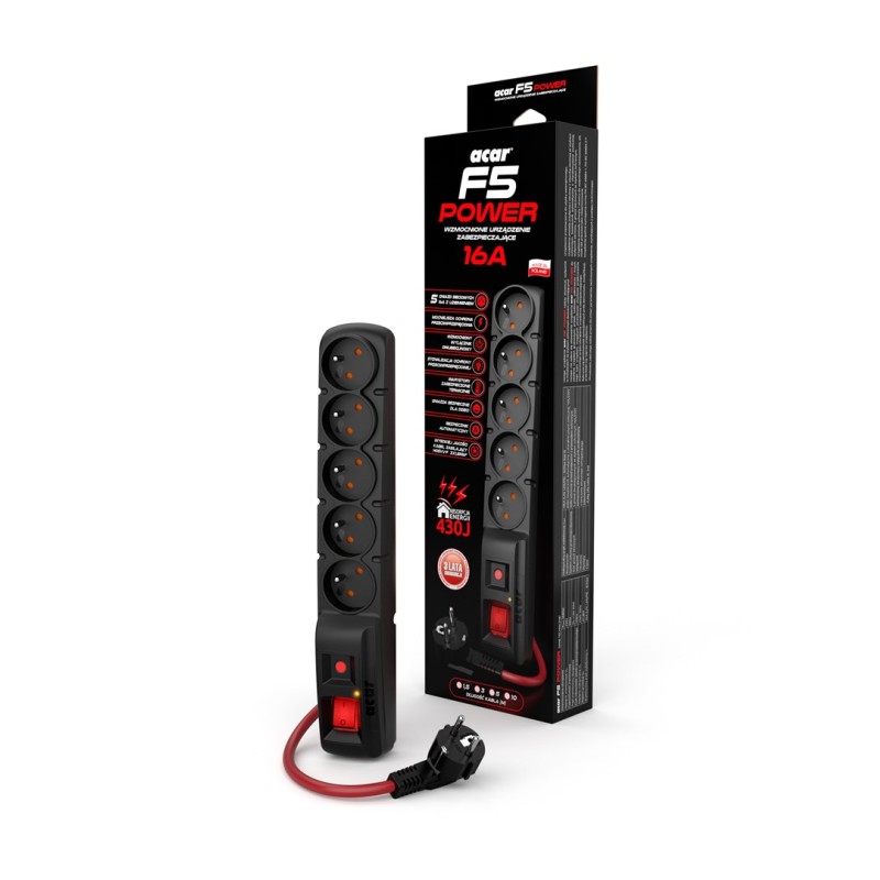ACAR F5 POWER Black 5 AC outlet(s) 230 V 3 m ACAR F5 POWER Black 5 AC outlet(s) 230 V 3 m