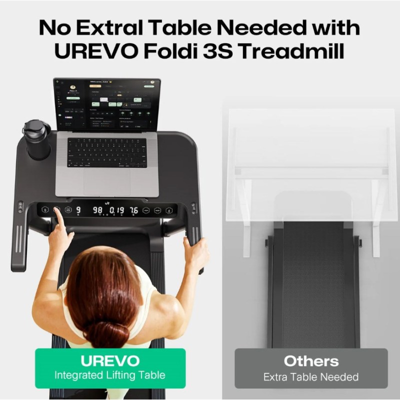 Treadmill with built-in work and exercise desk UREVO Foldi 3S