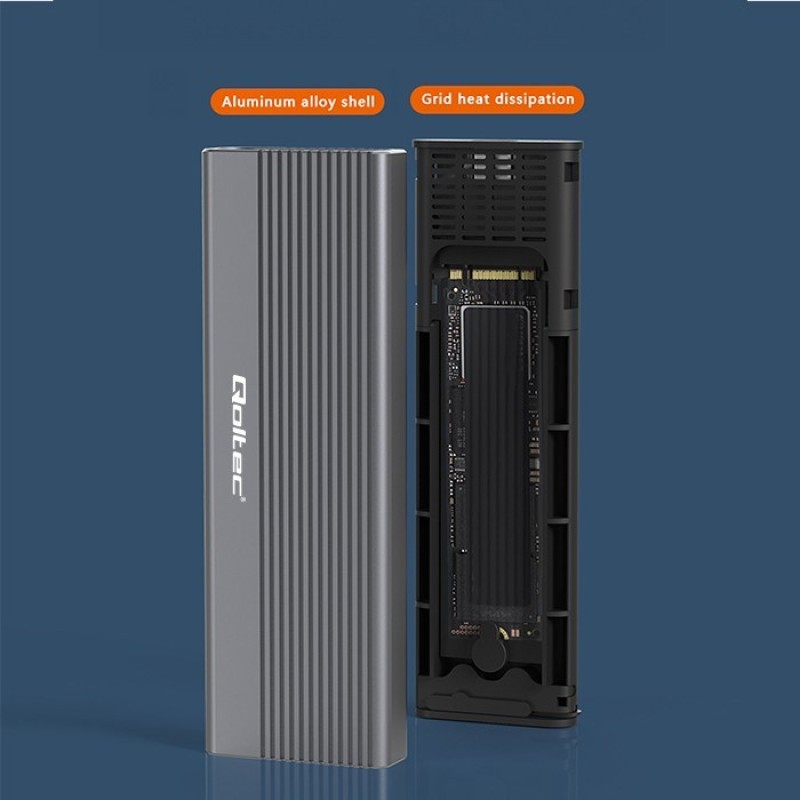Qoltec 52267 Enclosure | SSD M.2 drive | SATA | NGFF| USB-C | Super speed | 2TB | Grey Qoltec 52267 Enclosure | SSD M.2 drive | SATA | NGFF| USB-C | Super speed | 2TB | Grey