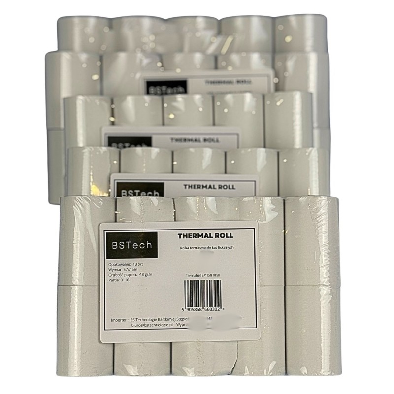 BSTech Paper roll thermal for cash registers fiscal 57x15m 10 pieces BSTech Paper roll thermal for cash registers fiscal 57x15m 10 pieces