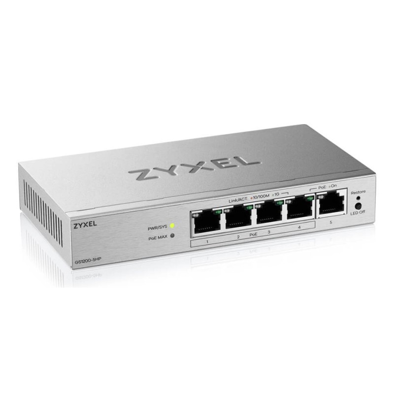 Zyxel GS1200-5HPV3 Managed L2 Gigabit Ethernet (10/100/1000) Power over Ethernet (PoE) Desktop Grey Zyxel GS1200-5HPV3 Managed L2 Gigabit Ethernet (10/100/1000) Power over Ethernet (PoE) Desktop Grey