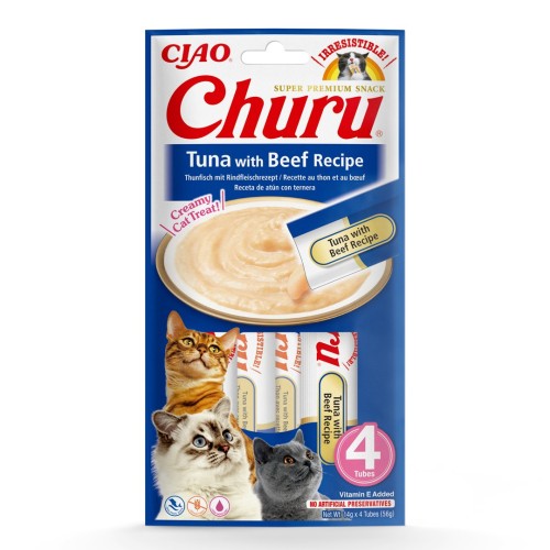INABA Churu Tuna with Beef Recipe - cat treats - 4x14 g INABA Churu Tuna with Beef Recipe - cat treats - 4x14 g
