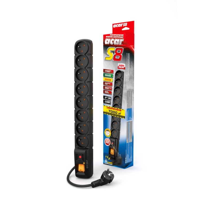ACAR S8 Black 8 AC outlet(s) 230 V 3m ACAR S8 Black 8 AC outlet(s) 230 V 3m
