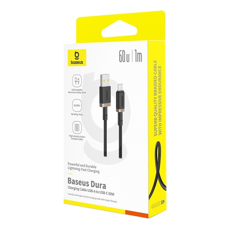 Baseus Dura USB Type A to Type C 60 W fast charging cable 1 m Black, Gold Baseus Dura USB Type A to Type C 60 W fast charging cable 1 m Black, Gold