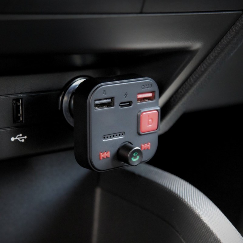 SAVIO FM transmitter, Bluetooth 5.3, QC 3.0 charger, LED display, Bass Boost, TR-15, black