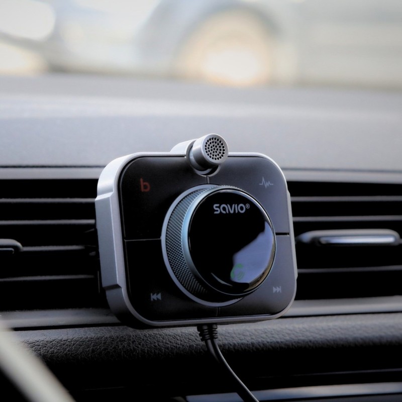 SAVIO FM transmitter, Bluetooth 5.0, QC/PD 3.0 charger, ENC, AUX OUT, Micro SD, TR-14, black SAVIO FM transmitter, Bluetooth 5.0, QC/PD 3.0 charger, ENC, AUX OUT, Micro SD, TR-14, black