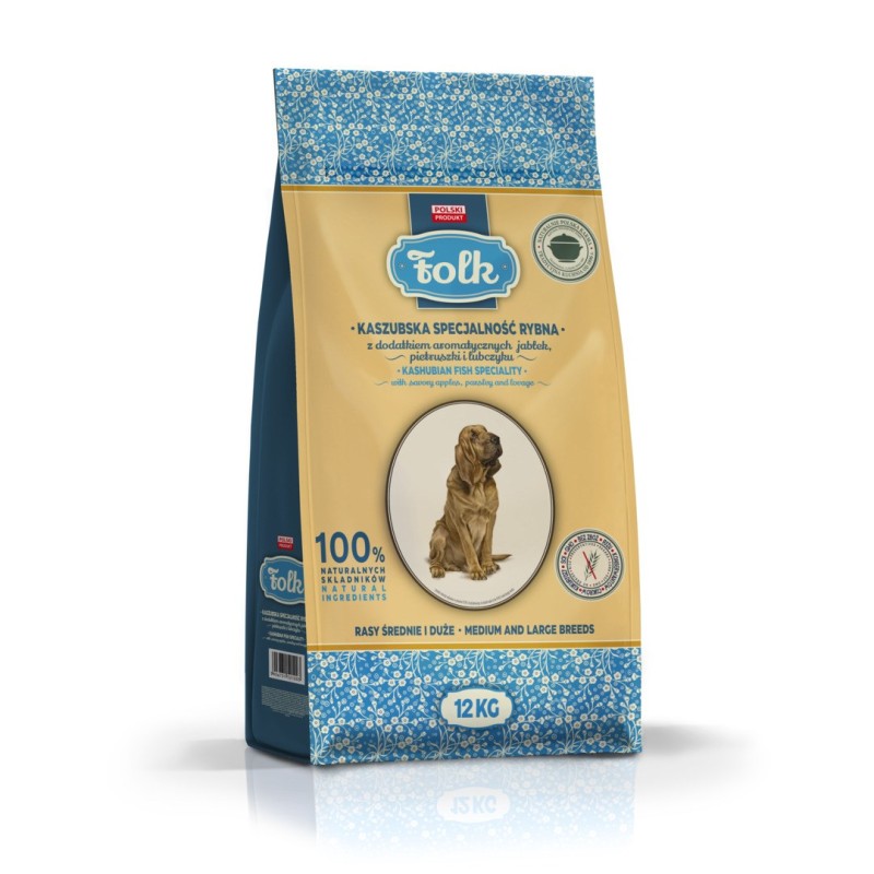 FOLK Medium and large breeds Kashubian-style fish specialty with apples, parsley and lovage - dry dog food - 12kg FOLK Medium and large breeds Kashubian-style fish specialty with apples, parsley and lovage - dry dog food - 12kg