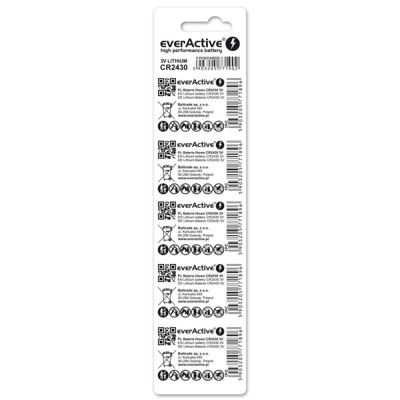 Lithium battery mini everActive CR2430 5 pcs. Lithium battery mini everActive CR2430 5 pcs.